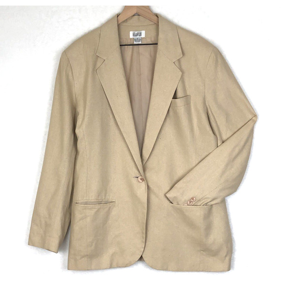 VTG SOSTANZA 100% Silk Jacket Womens Sz XL Beige One Button Lined Blazer Pockets - Picture 1 of 12
